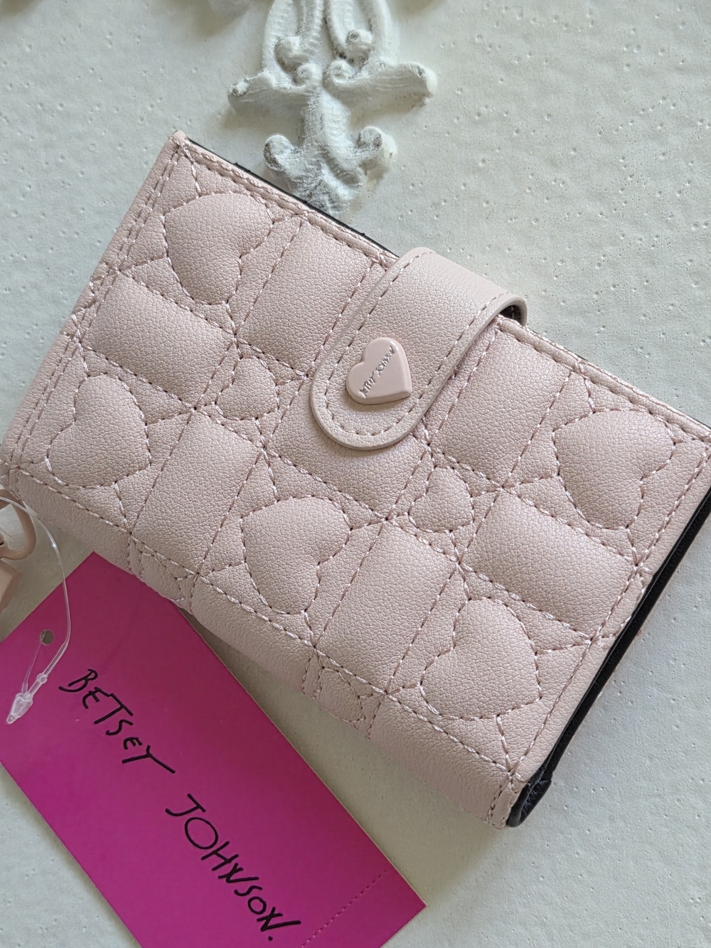 Betsey Johnson Light Pink Quilted Heart Snap Wallet